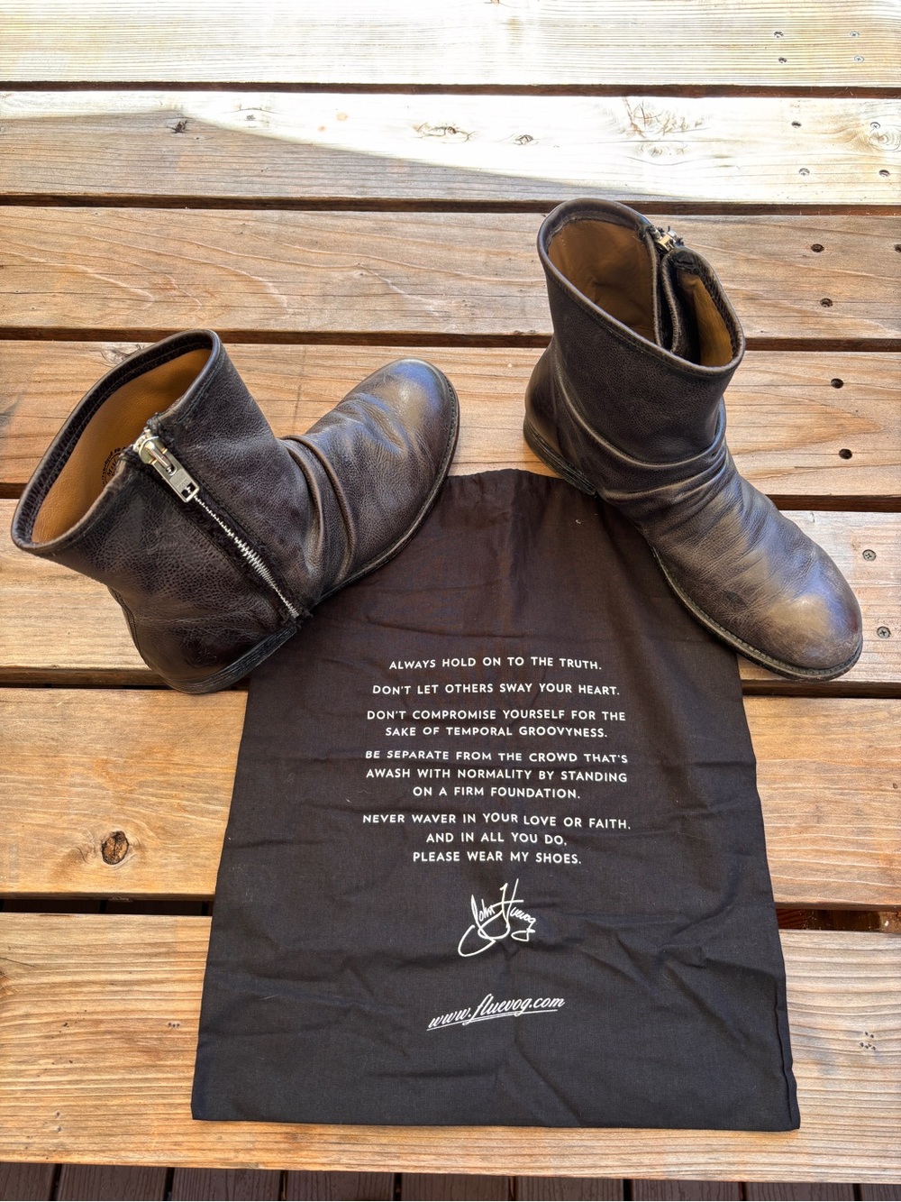 John Fluevog Brown/Gray Leather Ankle Boots with Side Zippers